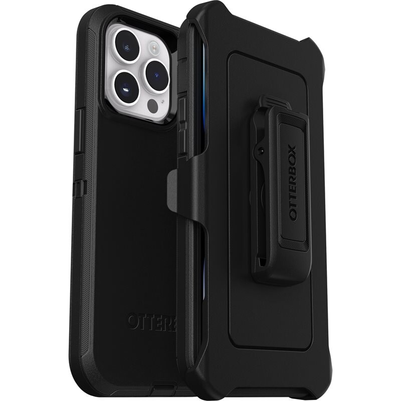 Otterbox iPhone 14 Pro Defender - Robust mobilskal med hög skyddsfaktor, svart - Skal med extremt stötskydd. Hölster med bältesklämma ingår