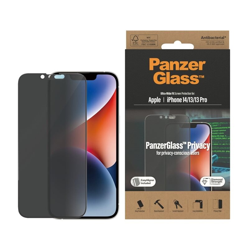 PanzerGlass iPhone 14 Privacy skärmskydd med installationsram - Ultra Wide Fit - Skärmskydd med sekretessfilter - Skydda din integritet