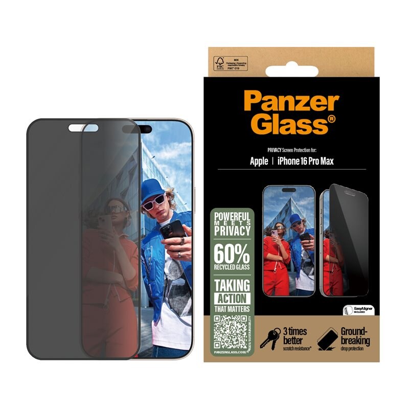 PanzerGlass iPhone 16 Pro Max Privacy skärmskydd med installationsram - Ultra Wide Fit - Skärmskydd med sekretessfilter - Skydda din integritet