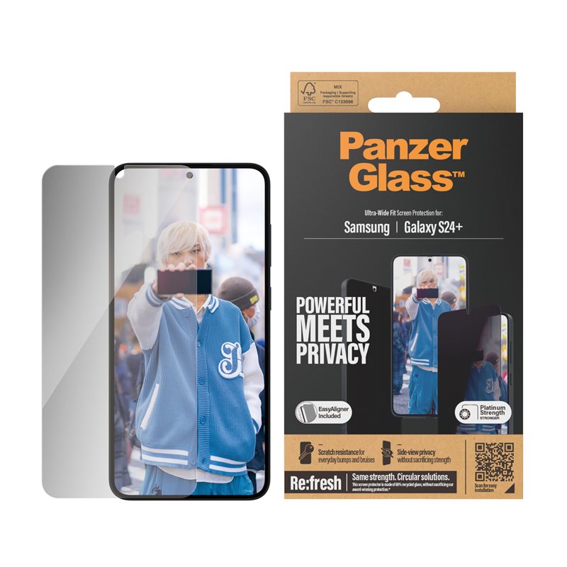 PanzerGlass Samsung Galaxy S24 Plus Privacy skärmskydd med installationsram - Ultra Wide Fit - Skärmskydd med sekretessfilter - Skydda din integritet