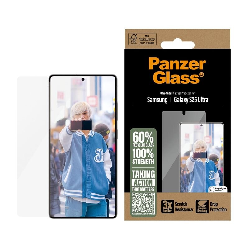 PanzerGlass Samsung Galaxy S25 Ultra Skärmskydd med installationsram - Ultra Wide Fit - Skärmskydd med oslagbar kvalitet. Med installationsram