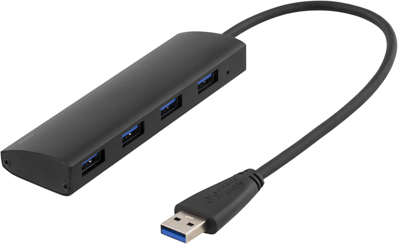 Deltaco USB-A Hubb med 4 portar 5 Gbps, svart