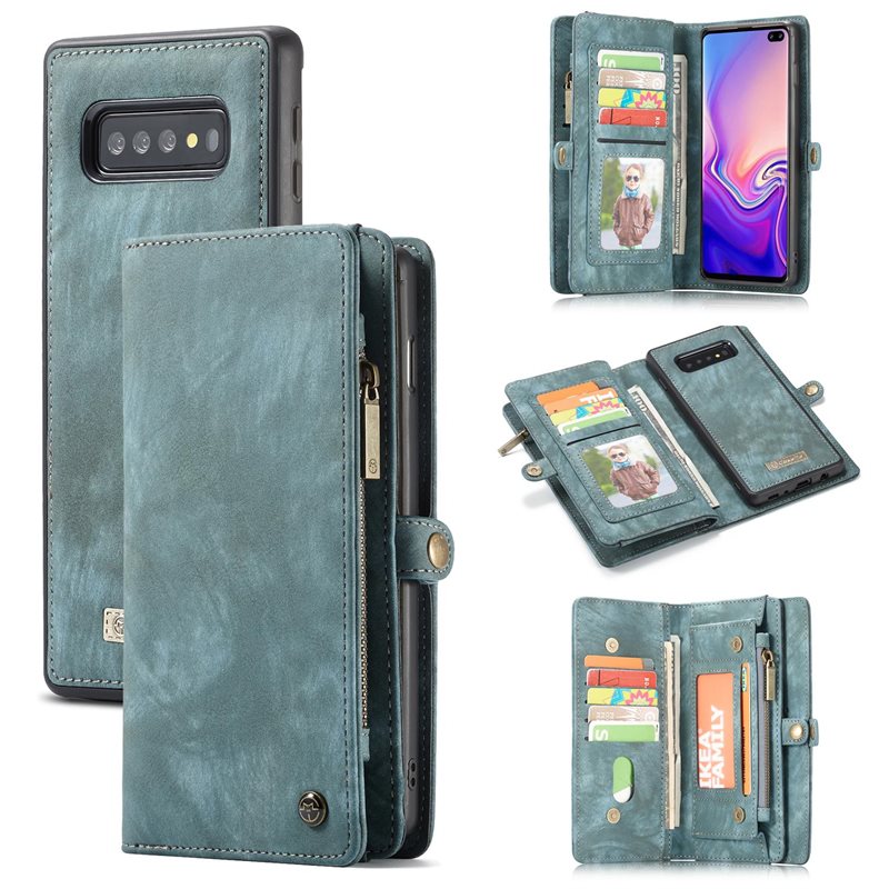 CaseMe Samsung Galaxy S10 Rymligt plånboksfodral med många kortfack, Blå - Mobilfodral med extra många kortplatser - Korthållare