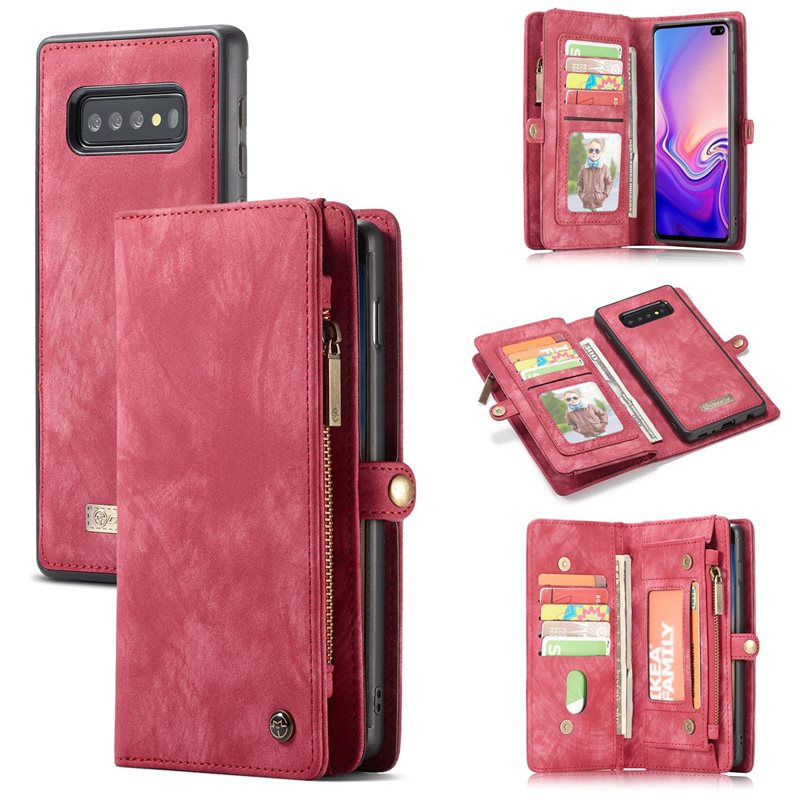 CaseMe Samsung Galaxy S10 Rymligt plånboksfodral med många kortfack, Röd - Mobilfodral med extra många kortplatser - Korthållare