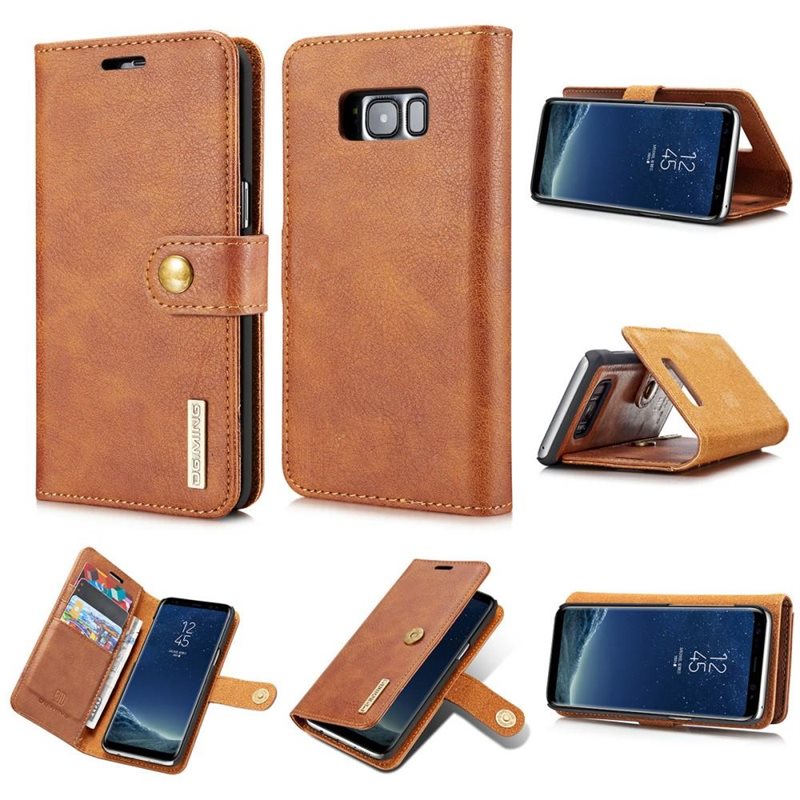 DG.MING Samsung Galaxy S8 Plus Plånboksfodral med avtagbart skal, Cognac - Stilrent läderfodral med avtagbart magnetiskt skal