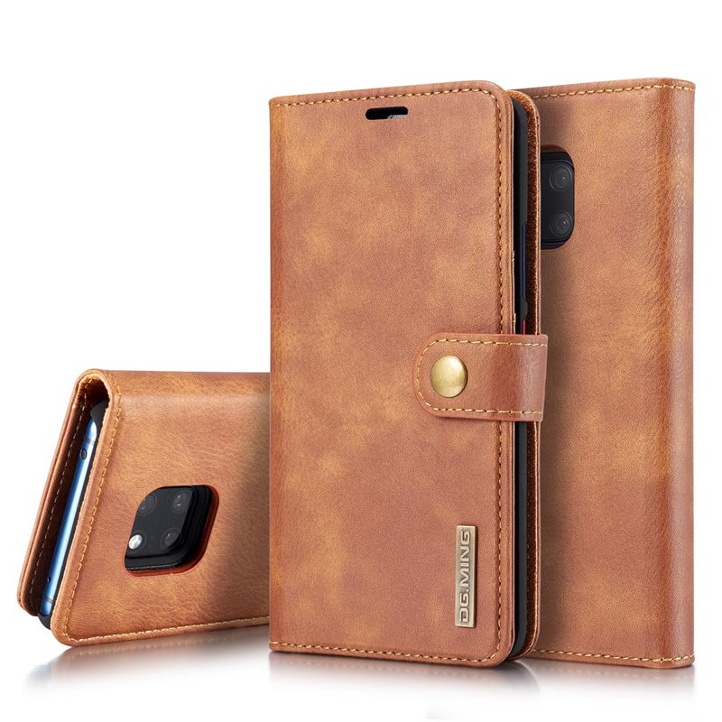 DG.MING Huawei Mate 20 Pro Plånboksfodral med avtagbart skal, Cognac - Stilrent läderfodral med avtagbart magnetiskt skal