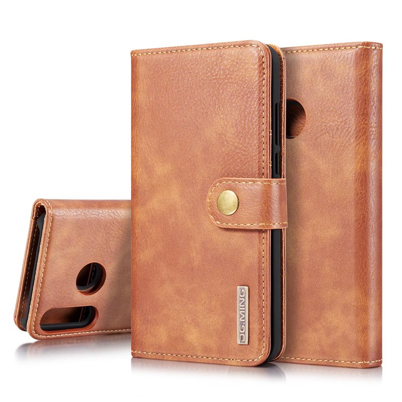 DG.MING Huawei P30 Lite Plånboksfodral med avtagbart skal, Cognac - Stilrent läderfodral med avtagbart magnetiskt skal