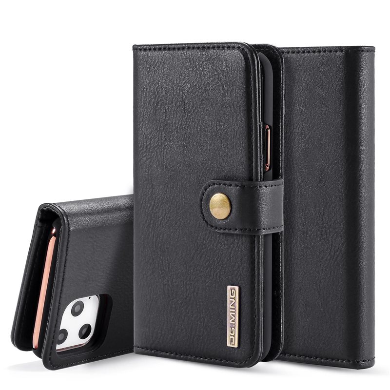 DG.MING iPhone 11 Pro Max Plånboksfodral med avtagbart skal, Black - Stilrent läderfodral med avtagbart magnetiskt skal