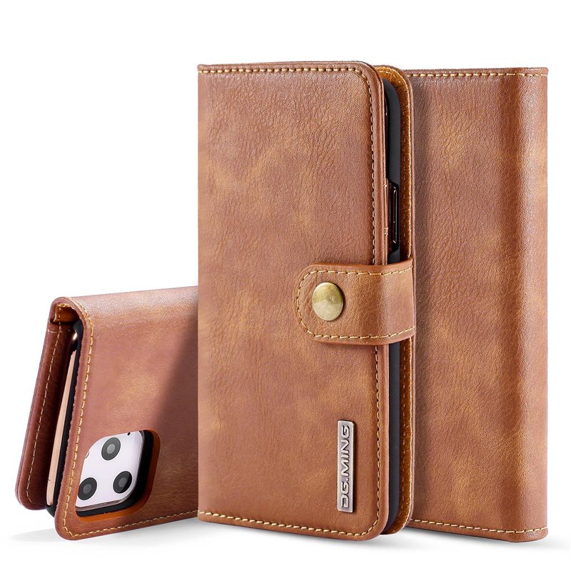 DG.MING iPhone 11 Pro Max Plånboksfodral med avtagbart skal, Cognac - Stilrent läderfodral med avtagbart magnetiskt skal