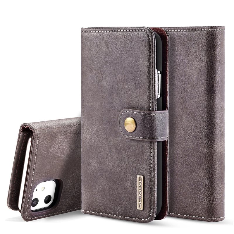 DG.MING iPhone 11 Plånboksfodral med avtagbart skal, Brown - Stilrent läderfodral med avtagbart magnetiskt skal