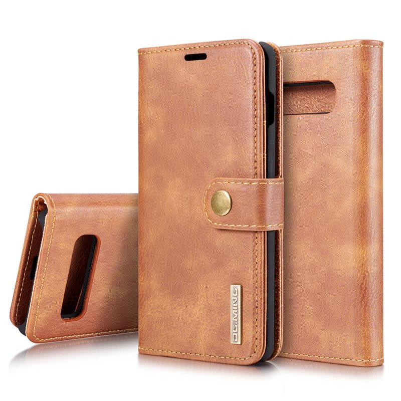 DG.MING Samsung Galaxy S10 Plånboksfodral med avtagbart skal, Cognac - Stilrent läderfodral med avtagbart magnetiskt skal