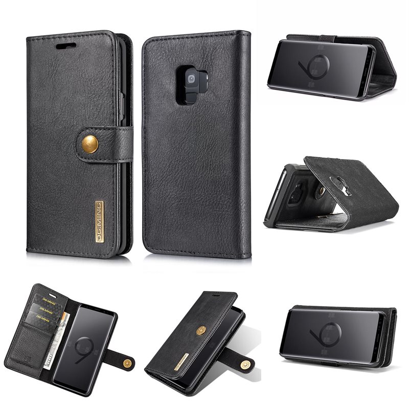 DG.MING Samsung Galaxy S9 Plus Plånboksfodral med avtagbart skal, Black - Stilrent läderfodral med avtagbart magnetiskt skal