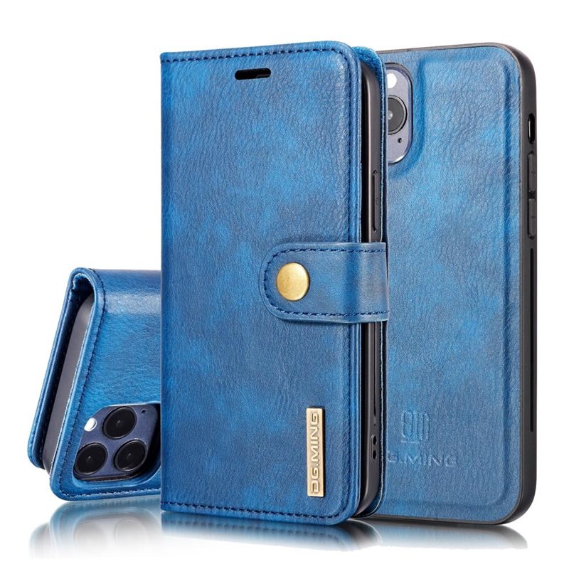 DG.MING iPhone 12/iPhone 12 Pro Plånboksfodral med avtagbart skal, Blue - Stilrent läderfodral med avtagbart magnetiskt skal