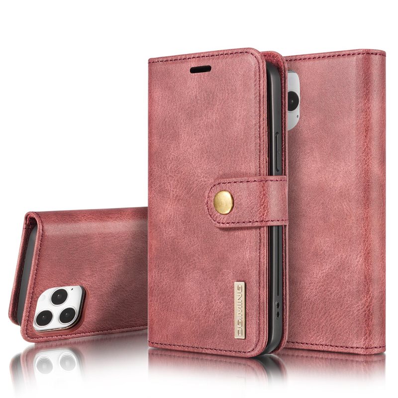 DG.MING iPhone 12 Pro Max Plånboksfodral med avtagbart skal, Red - Stilrent läderfodral med avtagbart magnetiskt skal