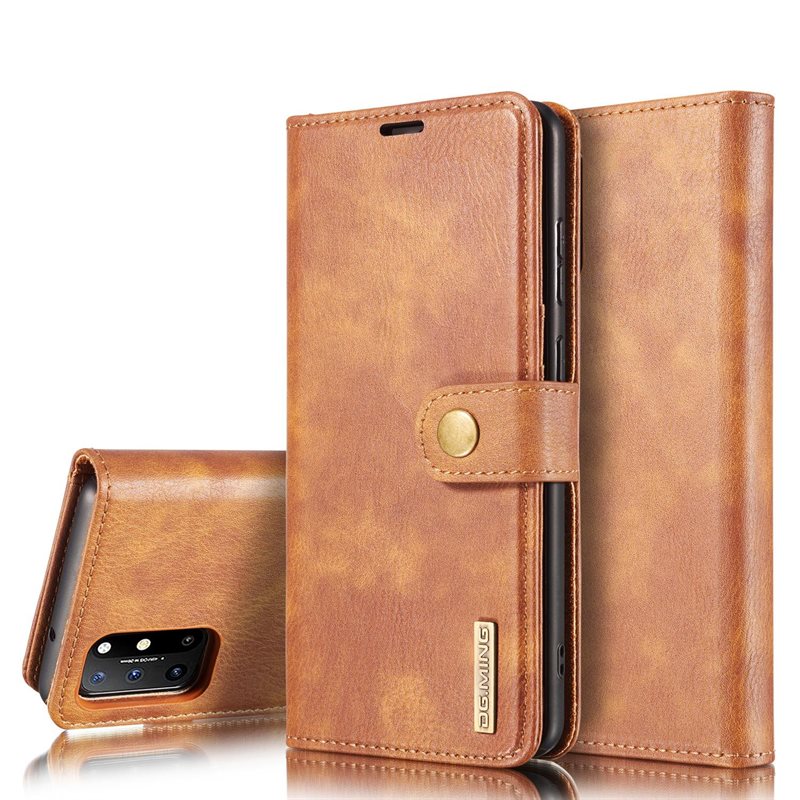 DG.MING OnePlus 8T Plånboksfodral med avtagbart skal, Cognac - Stilrent läderfodral med avtagbart magnetiskt skal