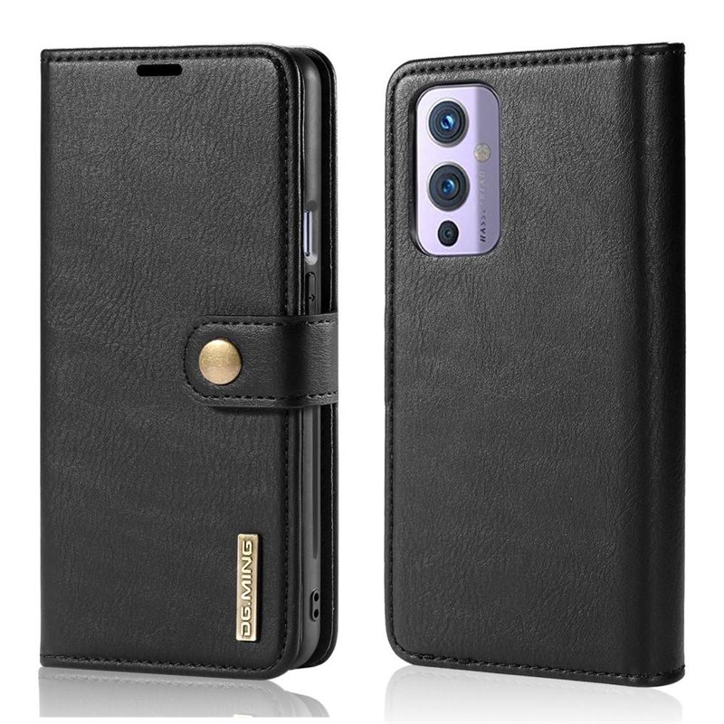 DG.MING OnePlus 9 Plånboksfodral med avtagbart skal, Black - Stilrent läderfodral med avtagbart magnetiskt skal