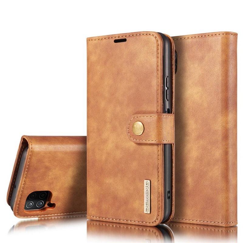 DG.MING Samsung Galaxy A12 5G Plånboksfodral med avtagbart skal, Cognac - Stilrent läderfodral med avtagbart magnetiskt skal