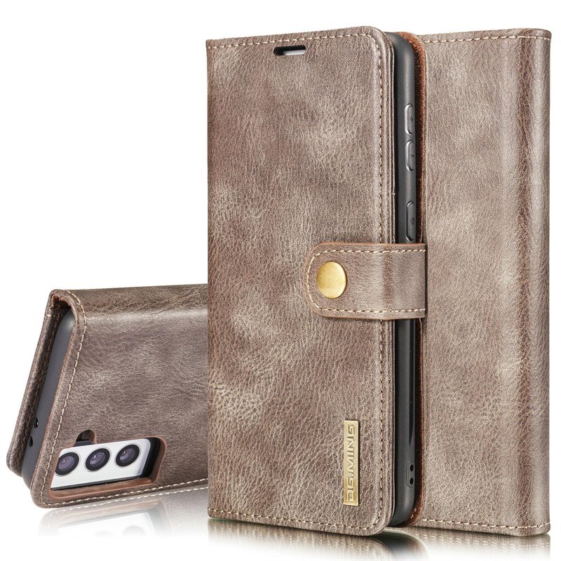 DG.MING Samsung Galaxy S21 Plånboksfodral med avtagbart skal, Brown - Stilrent läderfodral med avtagbart magnetiskt skal