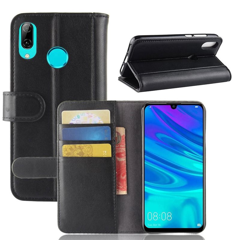 Huawei P30 Lite Plånboksfodral i Äkta Läder, Svart - Stilrent plånboksfodral med plats för sedlar och kort