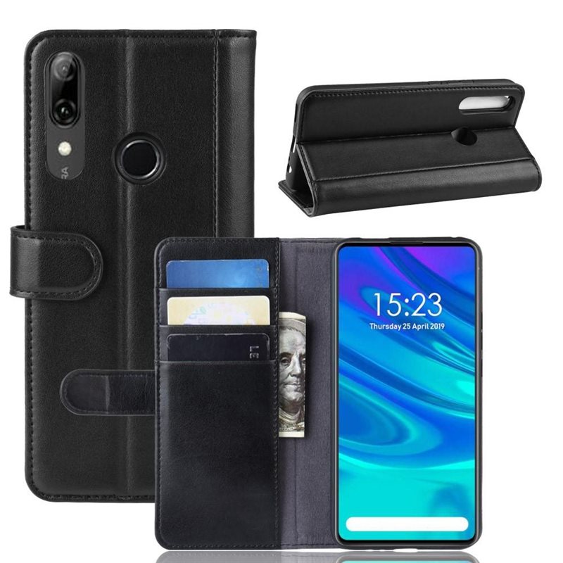 Huawei P Smart Z Plånboksfodral i Äkta Läder, Svart - Stilrent plånboksfodral med plats för sedlar och kort