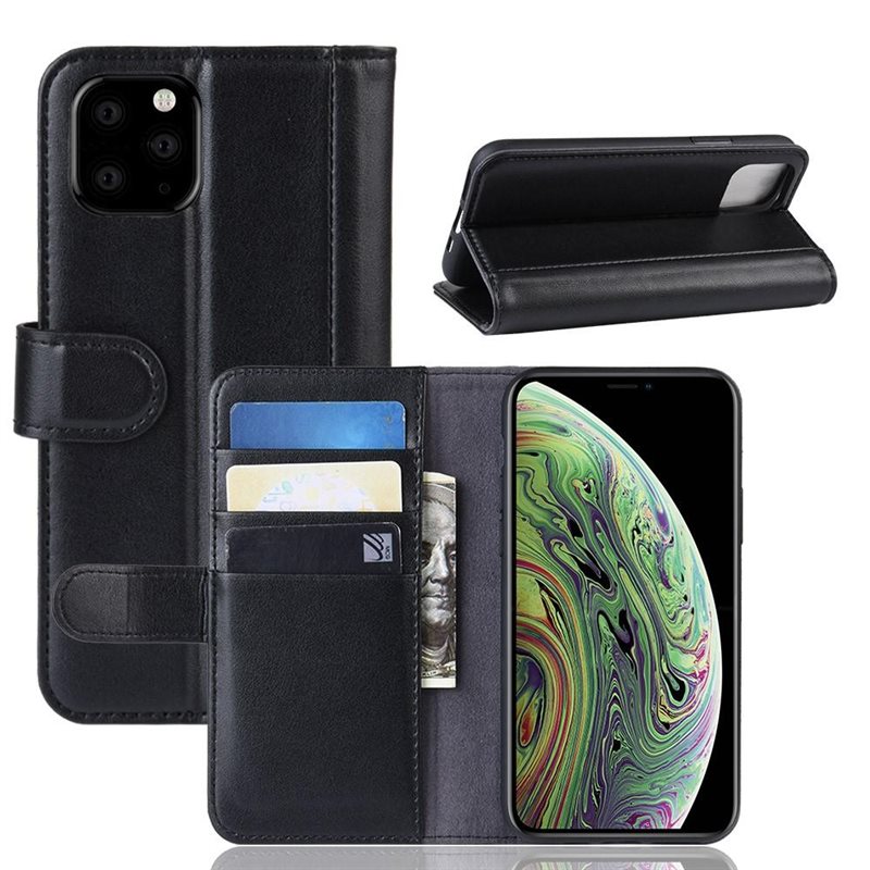 iPhone 11 Pro Plånboksfodral i Äkta Läder, Svart - Stilrent plånboksfodral med plats för sedlar och kort