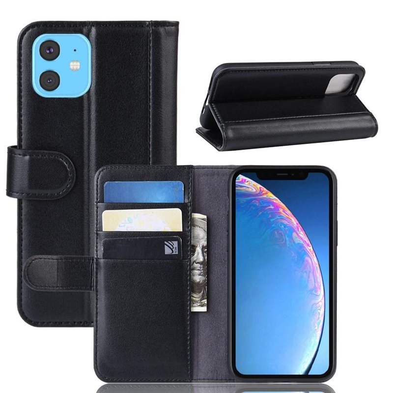 iPhone 11 Plånboksfodral i Äkta Läder, Svart - Stilrent plånboksfodral med plats för sedlar och kort