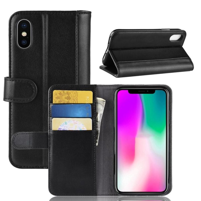 iPhone Xr Plånboksfodral i Äkta Läder, Svart - Stilrent plånboksfodral med plats för sedlar och kort