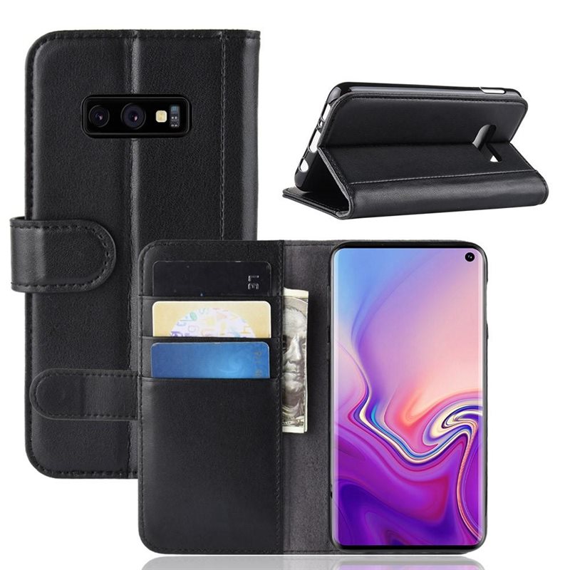Samsung Galaxy S10e Plånboksfodral i Äkta Läder, Svart - Stilrent plånboksfodral med plats för sedlar och kort