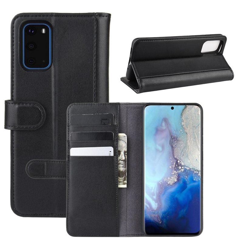 Samsung Galaxy S20 Plånboksfodral i Äkta Läder, Svart - Stilrent plånboksfodral med plats för sedlar och kort