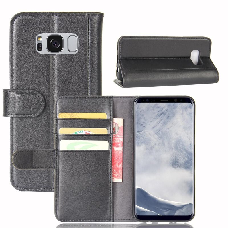 Samsung Galaxy S8 Plus Plånboksfodral i Äkta Läder, Svart - Stilrent plånboksfodral med plats för sedlar och kort