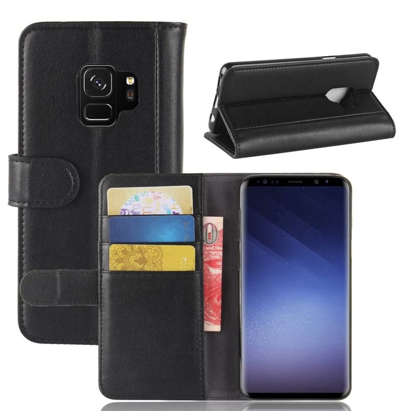 Samsung Galaxy S9 Plånboksfodral i Äkta Läder, Svart - Stilrent plånboksfodral med plats för sedlar och kort