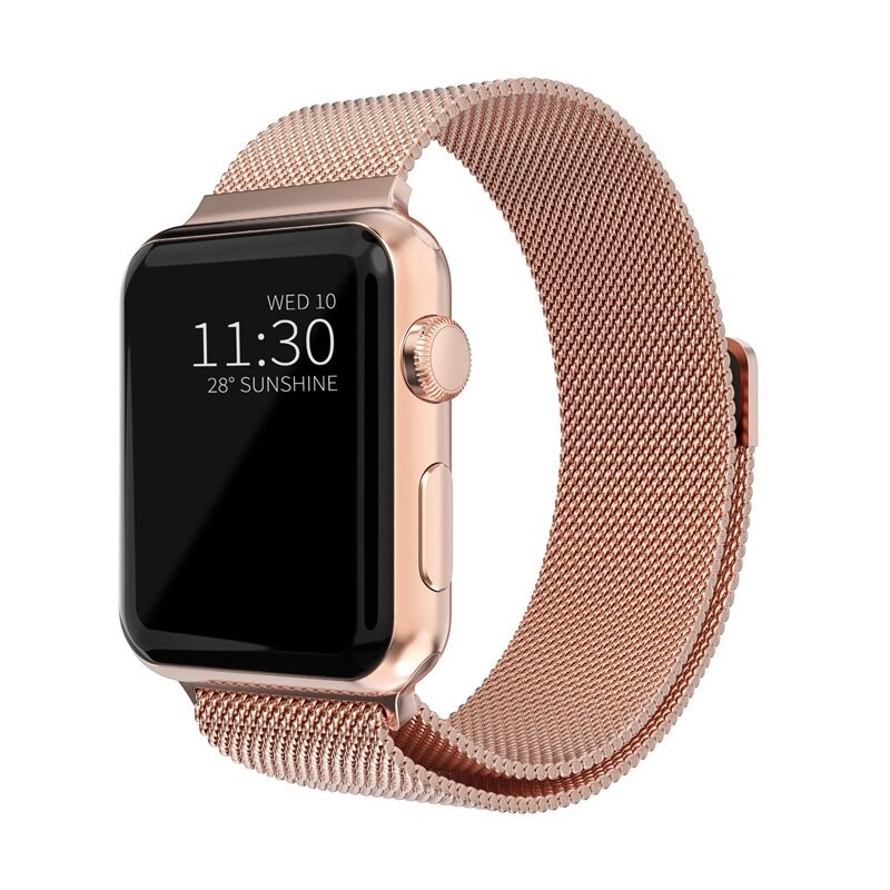 Apple Watch Series 10 46mm Armband Milanese Loop, Roséguld - Lyxigt armband med magnetisk stängning - Rostfritt stål