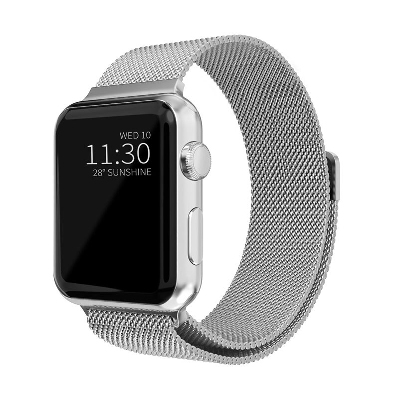 Apple Watch Series 10 42mm Armband Milanese Loop, Silver - Lyxigt armband med magnetisk stängning - Rostfritt stål