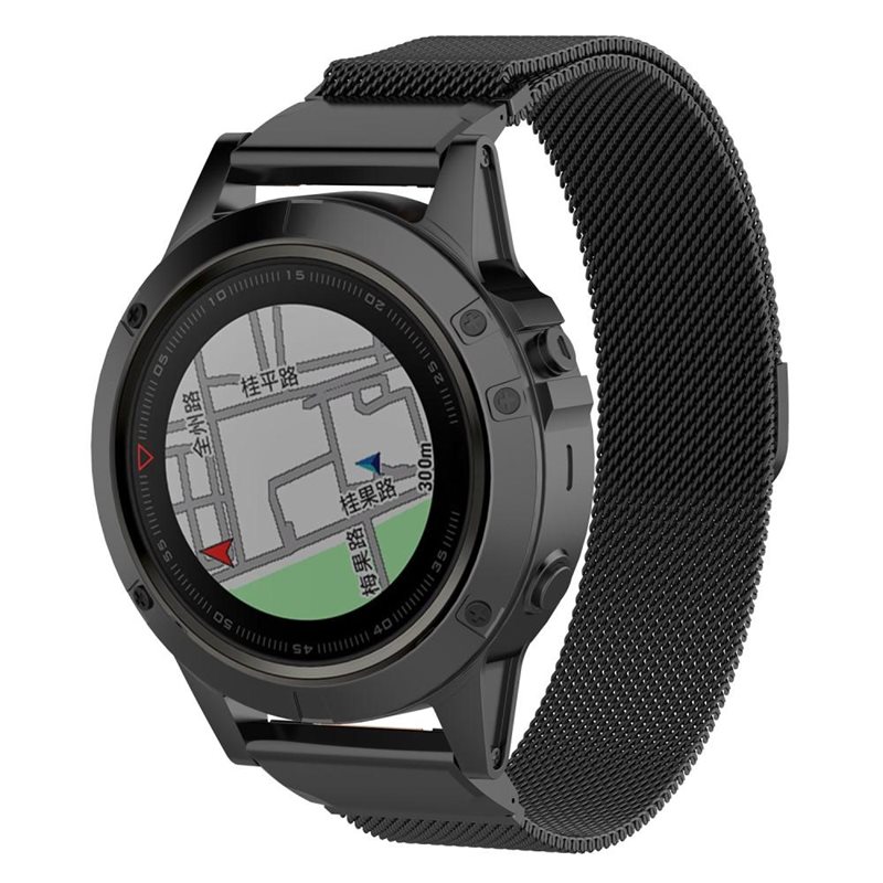 Garmin Fenix 6X Armband Milanese Loop, Svart - Lyxigt armband med magnetisk stängning - Rostfritt stål