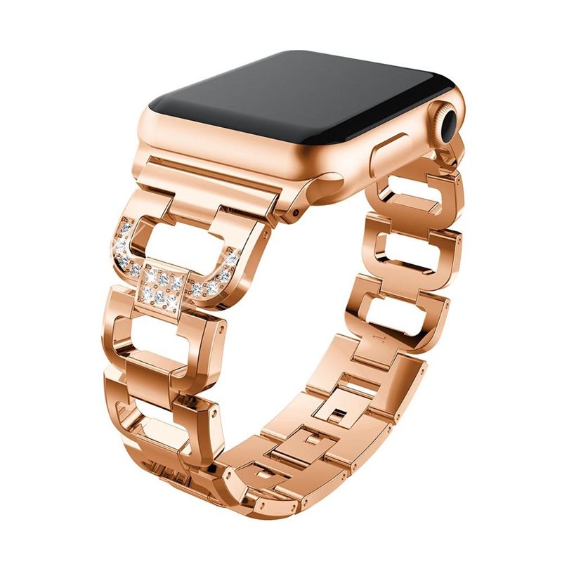 Apple Watch Ultra 49mm Lyxigt armband med glittrande stenar, roséguld - Snyggt armband med vackra stenar