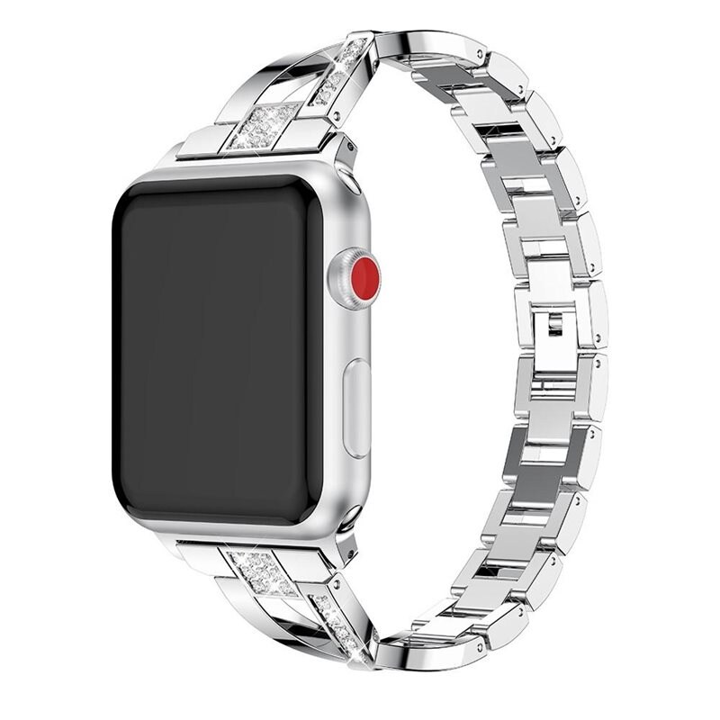 Apple Watch Series 10 46mm Smalt länkarmband med glittrande stenar, silver - Fint armband med glittrande stenar i snygg design