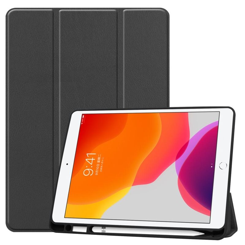 Apple iPad 10.2 8th Gen (2020) Tri-fold Fodral med pennhållare, Svart - Skyddande fodral