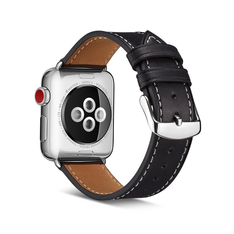 Apple Watch Series 7 45mm Armband i äkta läder, Svart - Snyggt armband i läder
