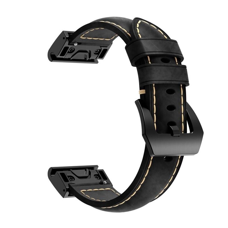 Garmin Fenix 5X Plus/Fenix 5X Armband i äkta läder, Svart - Snyggt armband i läder