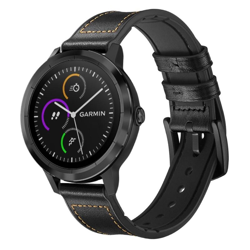 Garmin Vivoactive 3 Armband i äkta läder, Svart - Snyggt armband i läder
