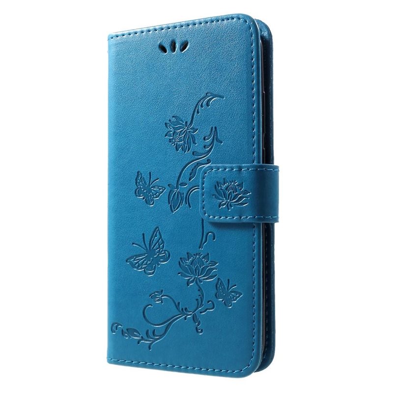Huawei P Smart 2019 Mobilfodral med fjärilar, Blå - Fint plånboksfodral med mönster