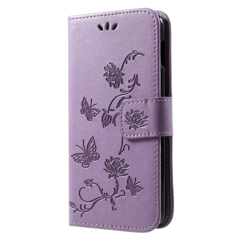 Samsung Galaxy S10e Mobilfodral med fjärilar, Lila - Fint plånboksfodral med mönster
