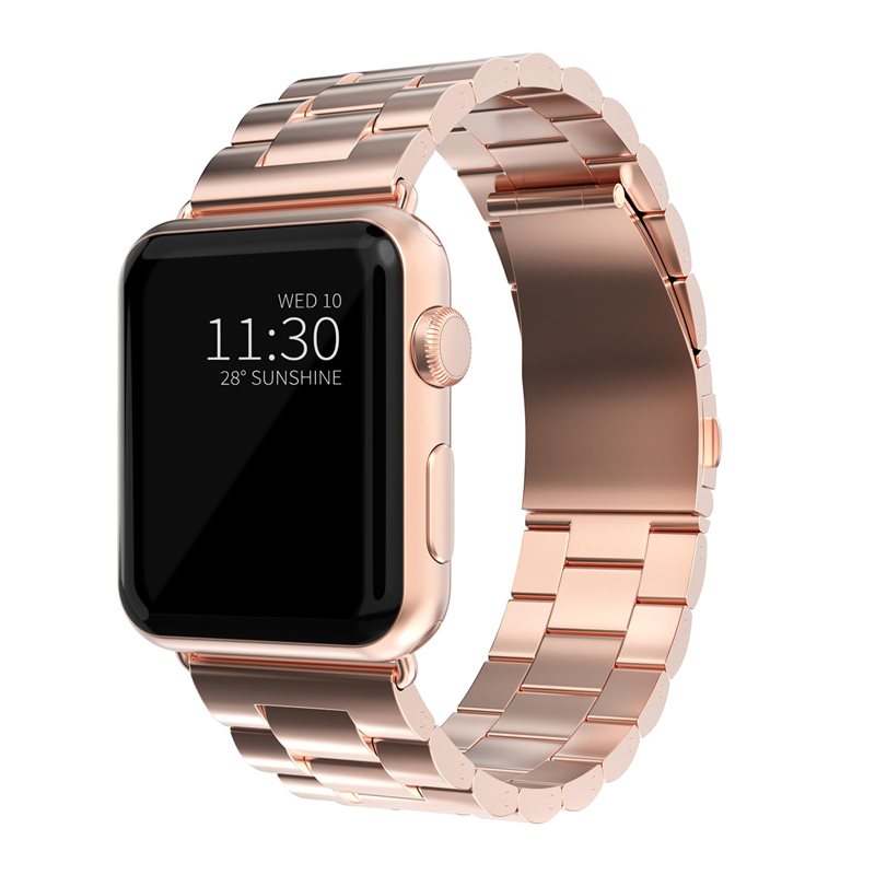 Apple Watch SE 44mm Stilrent länkarmband i metall, Roséguld - Armband i lyxig och stilren design