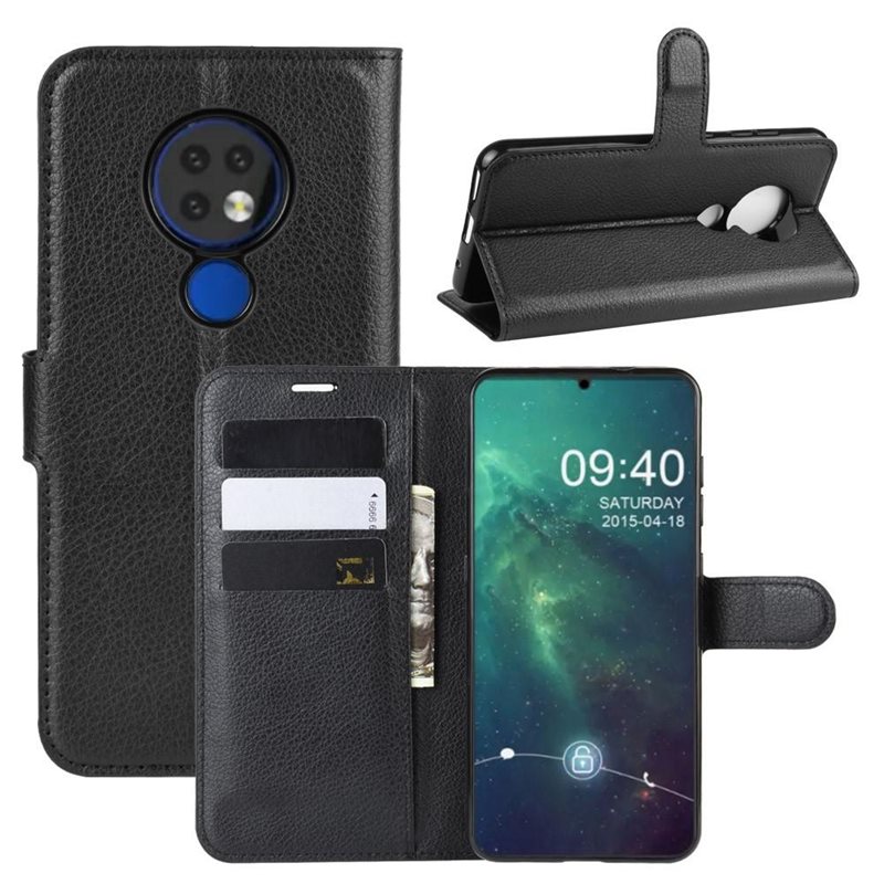 Nokia 6.2/7.2 Enkelt mobilfodral, Svart - Praktiskt plånboksfodral med plats för sedlar och kort