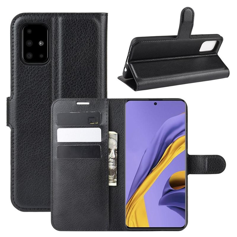 Samsung Galaxy A51 Enkelt mobilfodral, Svart - Praktiskt plånboksfodral med plats för sedlar och kort