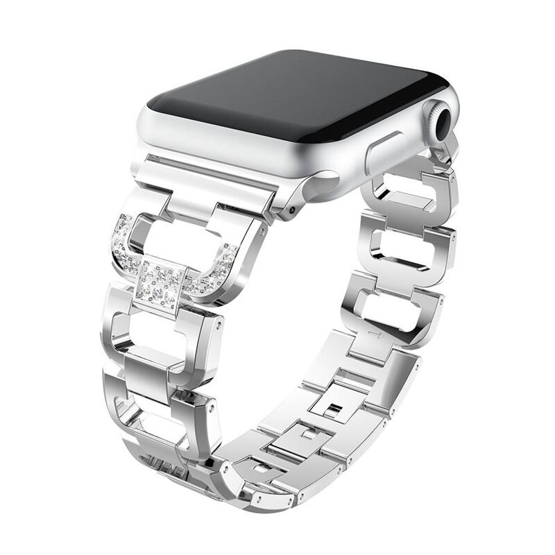 Apple Watch Series 1-3 42mm Lyxigt armband med glittrande stenar, Silver - Snyggt armband med vackra stenar