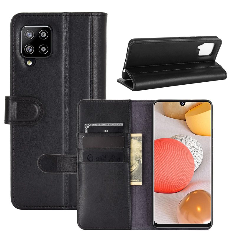 Samsung Galaxy A42 Plånboksfodral i Äkta Läder, Svart - Stilrent plånboksfodral med plats för sedlar och kort