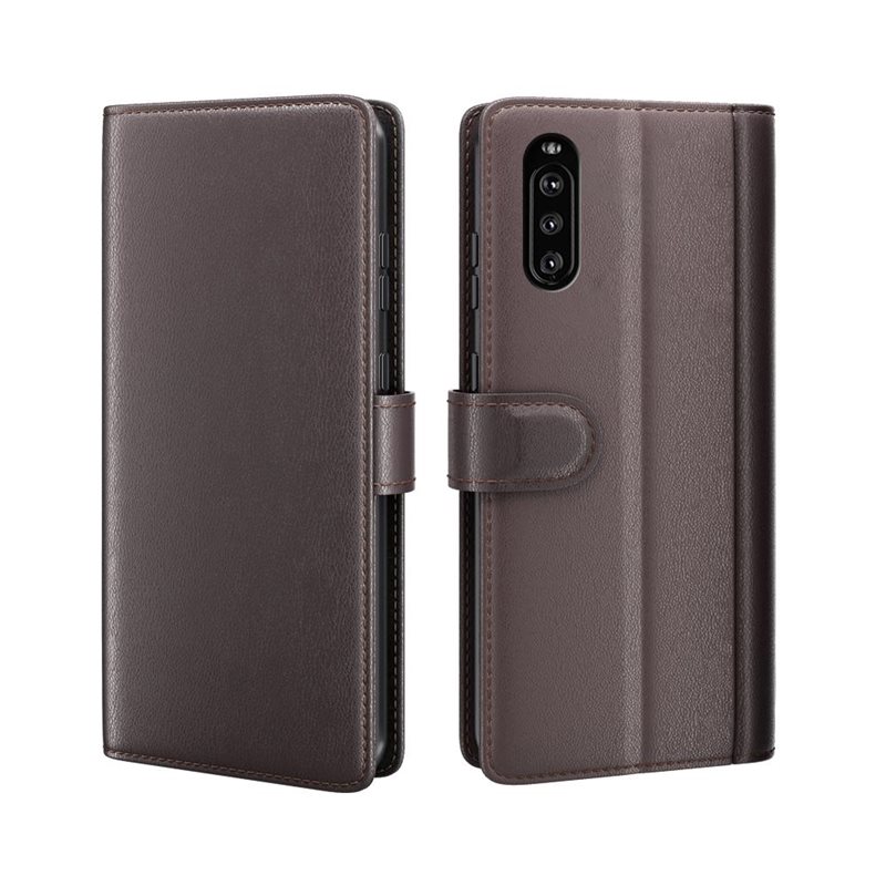 Sony Xperia 10 III Plånboksfodral i Äkta Läder, Brun - Stilrent plånboksfodral med plats för sedlar och kort
