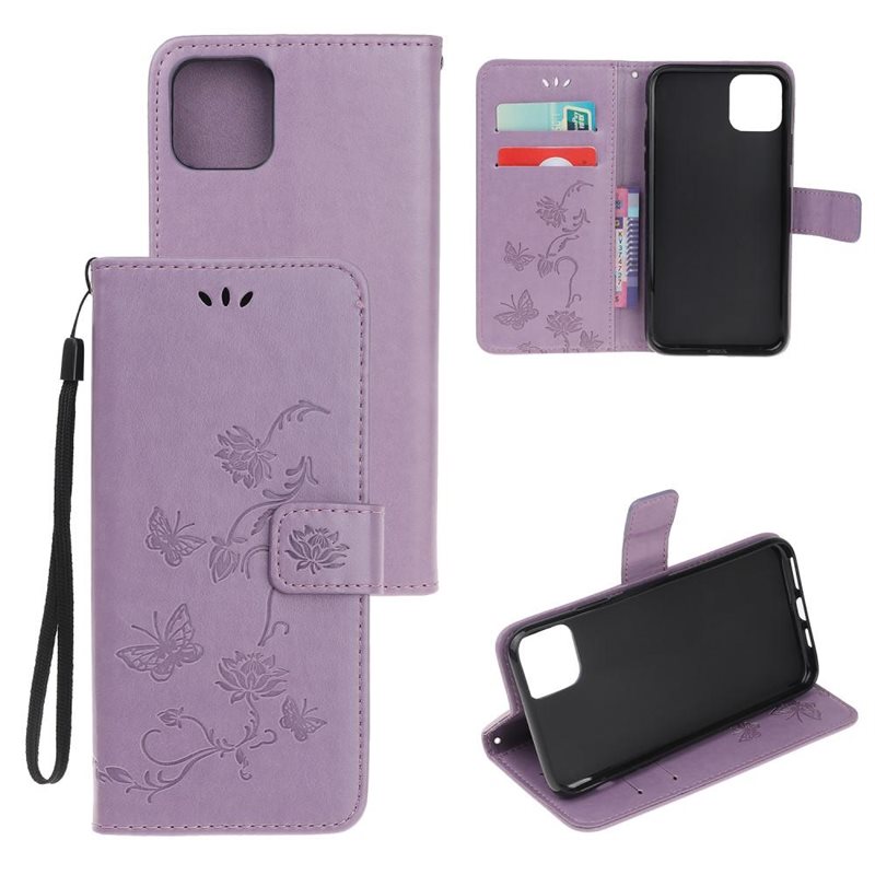 iPhone 12/iPhone 12 Pro Mobilfodral med fjärilar, Lila - Fint plånboksfodral med mönster