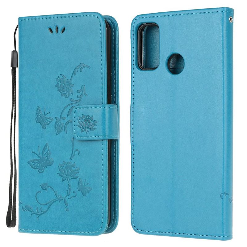Motorola Moto G30/Moto G10/Moto G20 Mobilfodral med fjärilar, Blå - Fint plånboksfodral med mönster